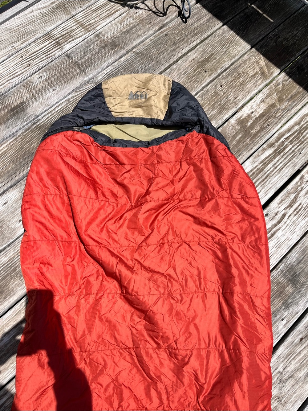 REI Pod Mummy Sleeping Bag Orange Black camping outdoor adult
